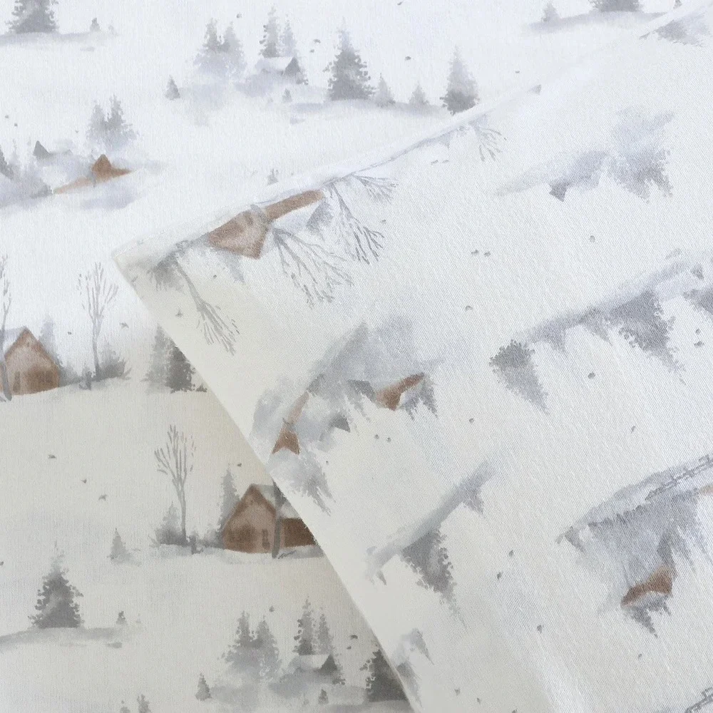 Lenox 6 Piece Flannel Sheet Set King Cottage Neutral 100% Cotton Winter Cabin